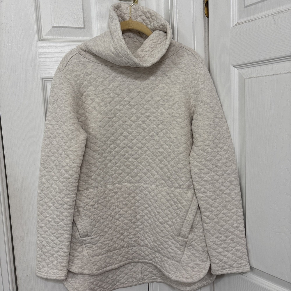 Duluth Trading Quilted Pullover Sweatshirt Sz S Oatmeal Funnel Neck Womens Tunic